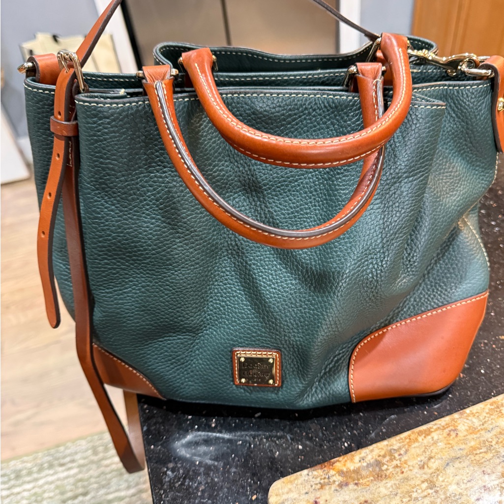 Dooney & Bourke Forest Green And Tan Tote
